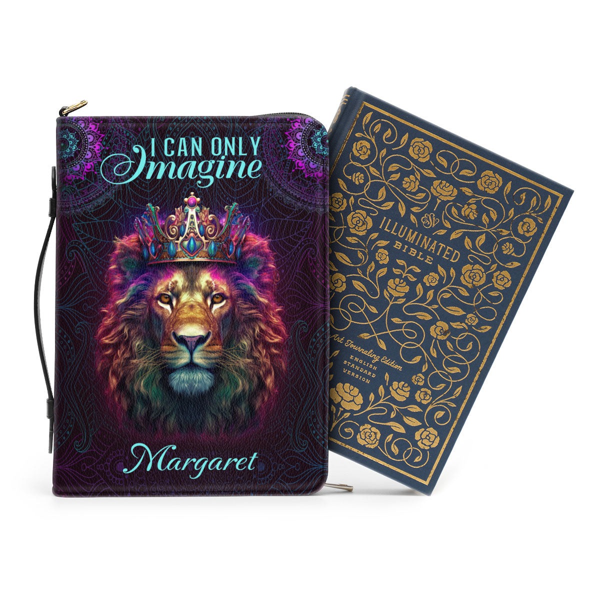 Lion I Can Only Imagine Leather Book Cover, Personalized Bible Cover With Handle, Spiritual Gift For Christian People, Christian Gift, Bible Covers Jesus Gifts